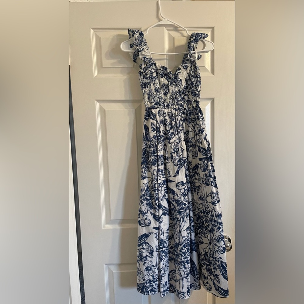 Ruffle Strap Smocked Midi Dress